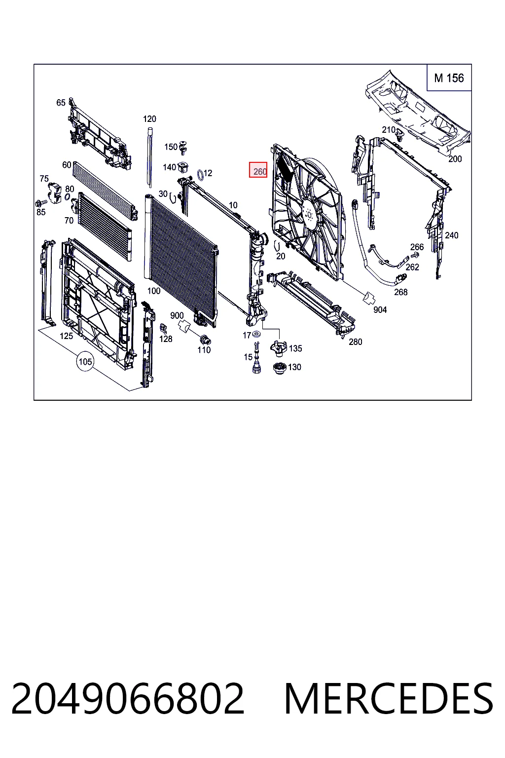 2049066802 Mercedes Difusor do radiador de esfriamento, montado com motor e roda de aletas