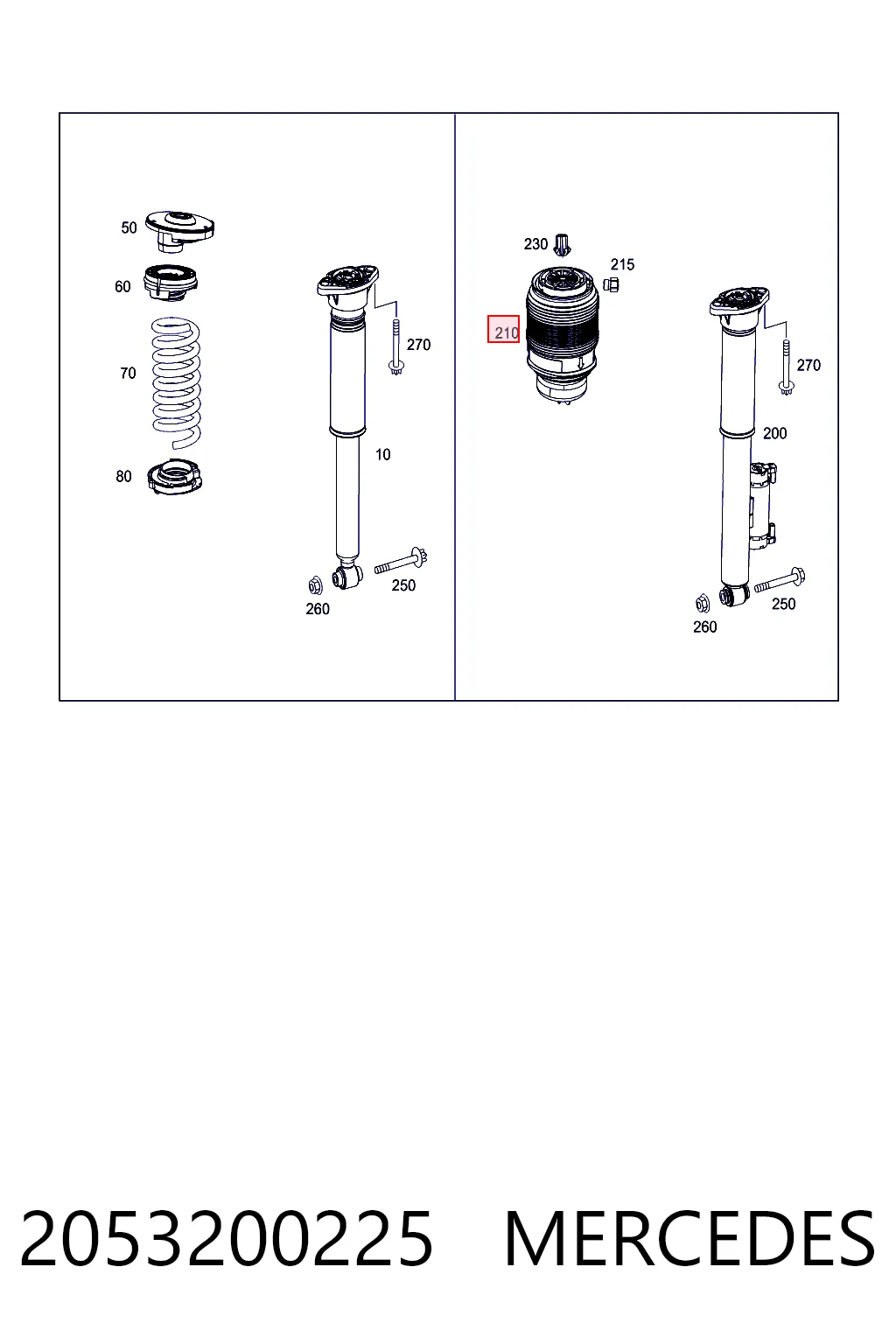 2053200225 Mercedes Coxim pneumático (suspensão de lâminas pneumática) do eixo traseiro