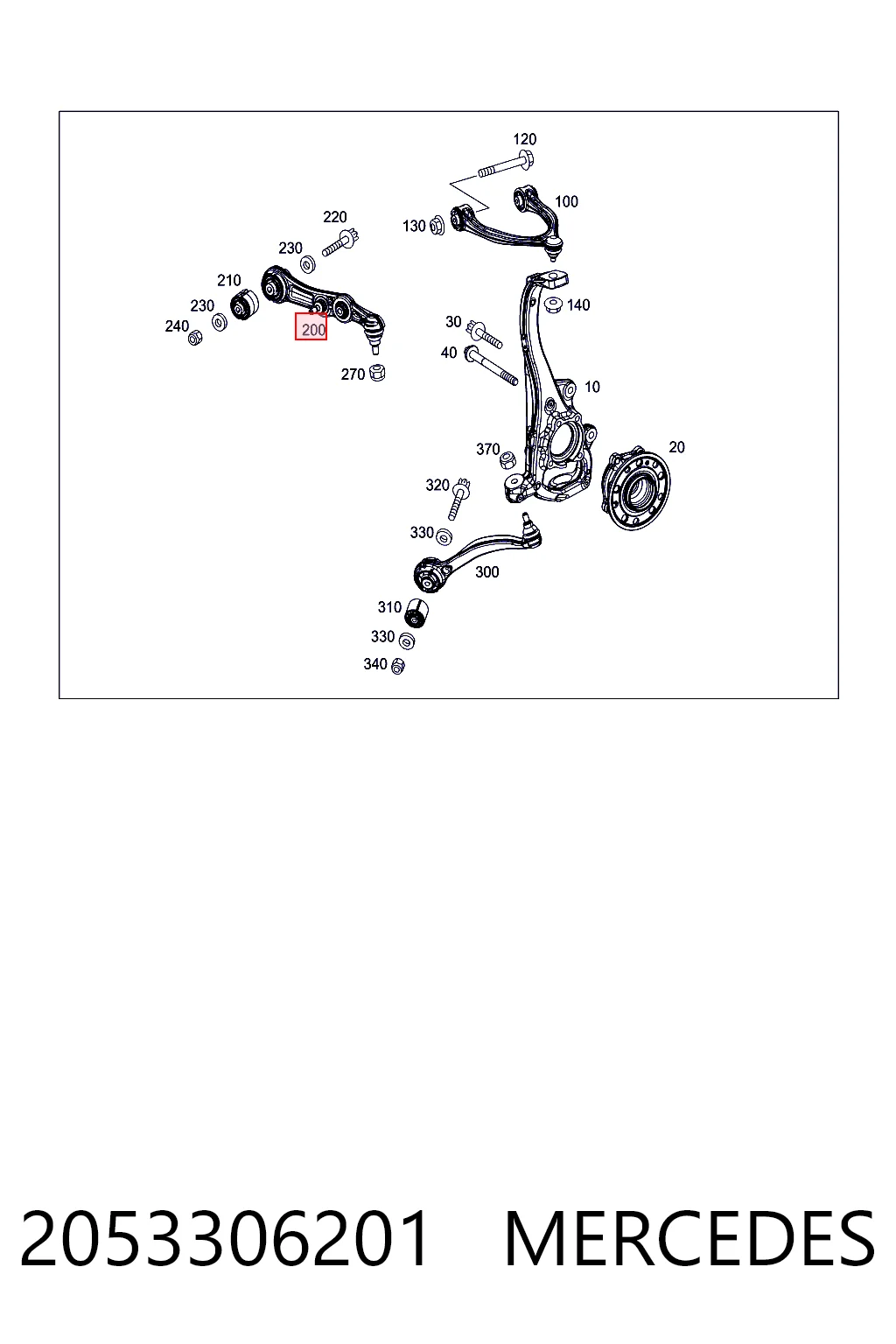 2053306201 Mercedes Braço oscilante inferior direito de suspensão dianteira