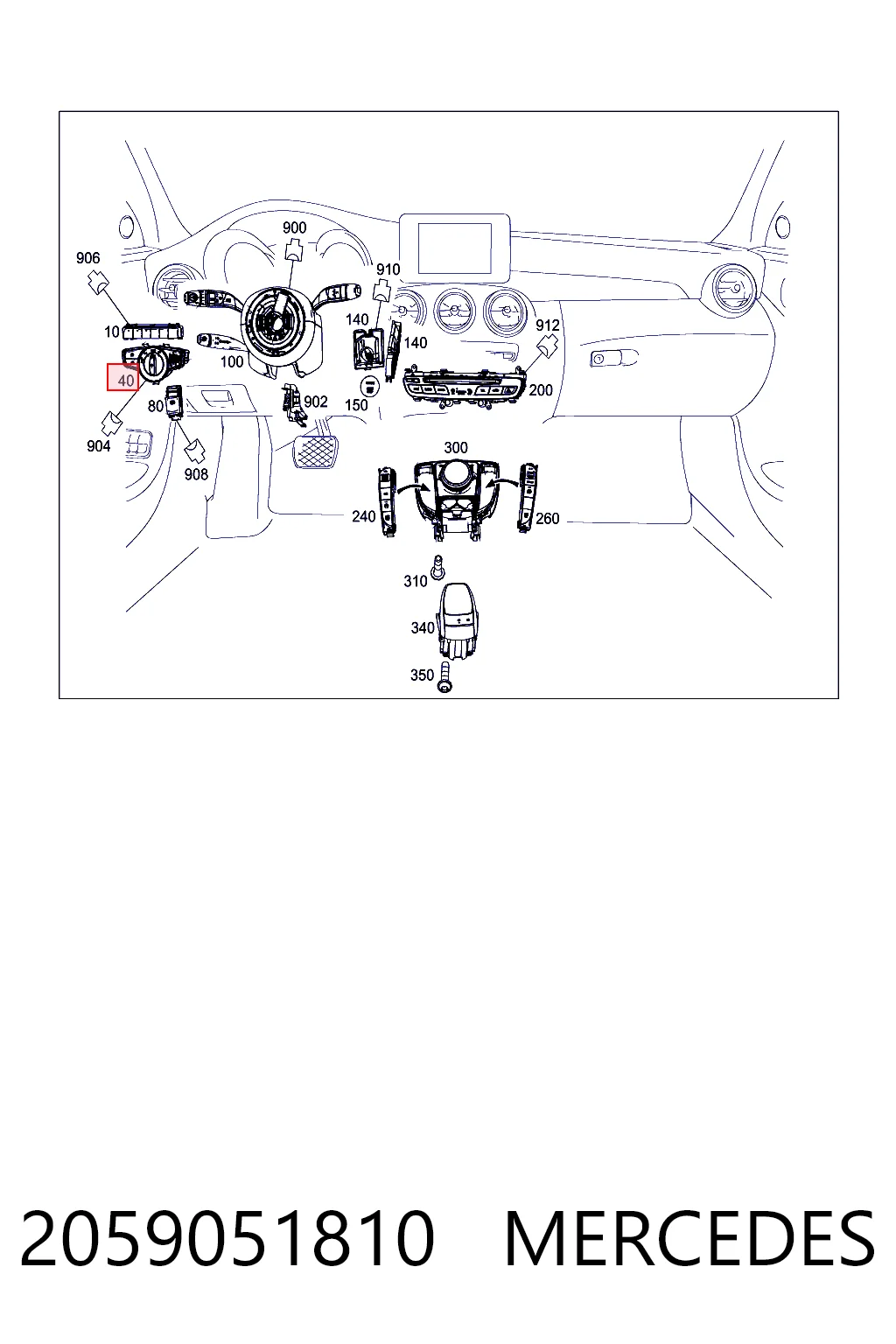 2059051810 Mercedes Comutador das luzes no "painel de instrumentos"