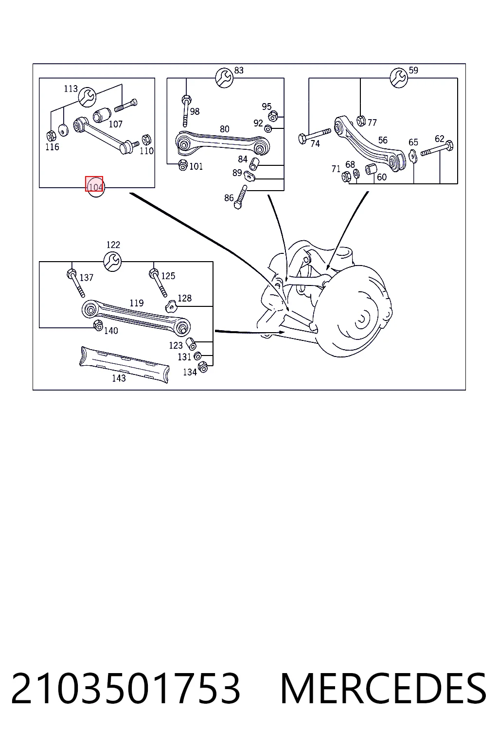 2103501753 Mercedes Barra transversal de suspensão traseira