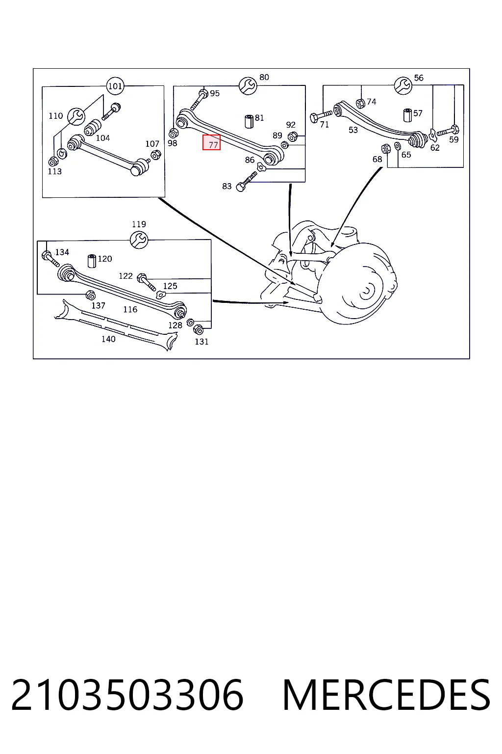 2103503306 Mercedes Braço oscilante superior esquerdo/direito de suspensão traseira