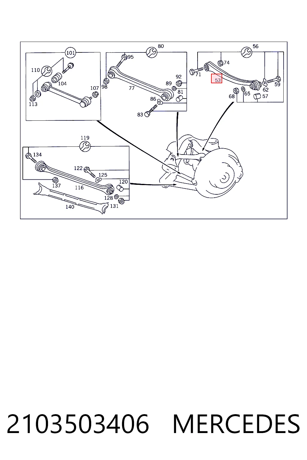 2103503406 Mercedes Braço oscilante superior esquerdo/direito de suspensão traseira