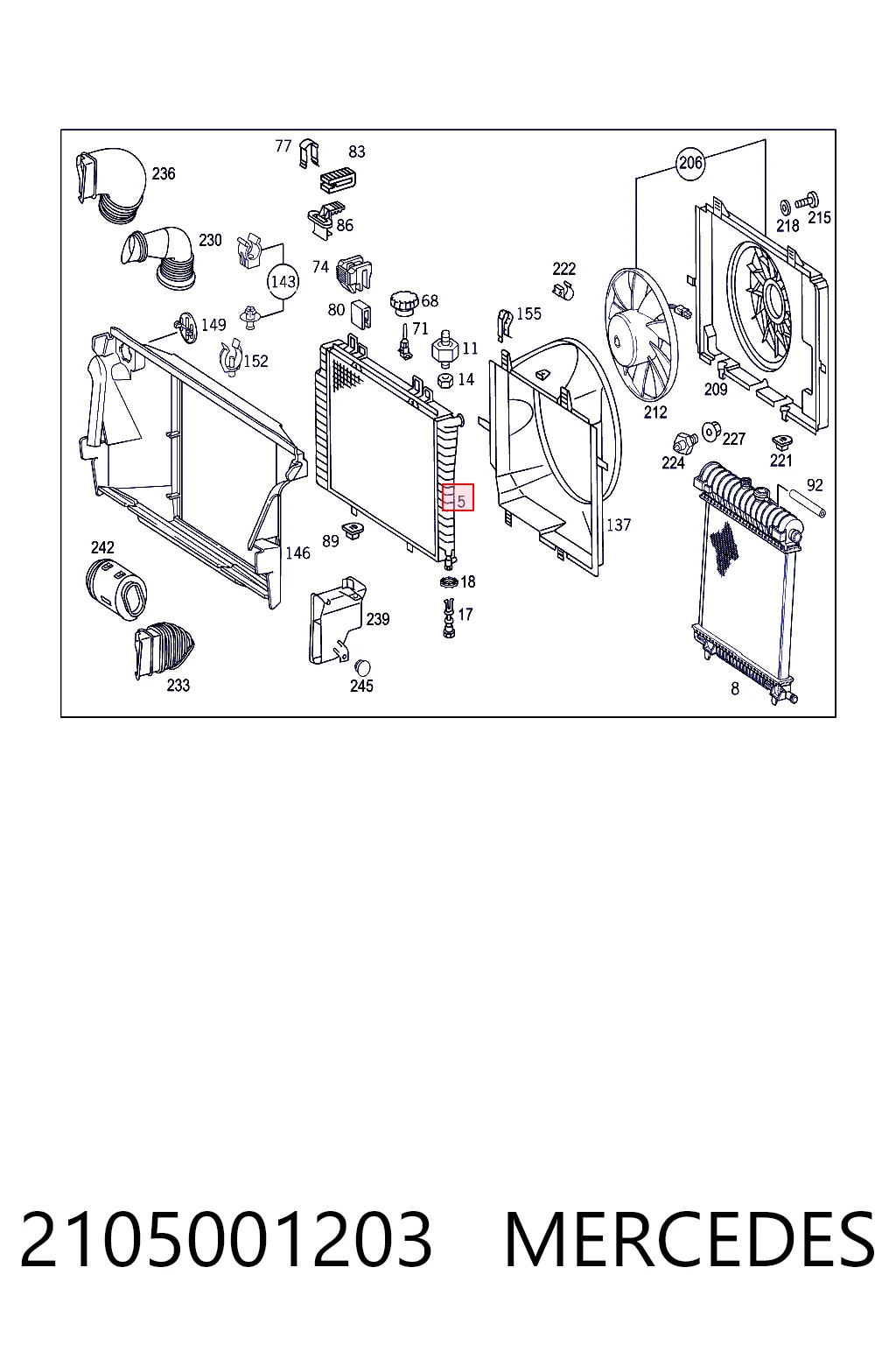 2105001203 Mercedes Radiador de esfriamento de motor