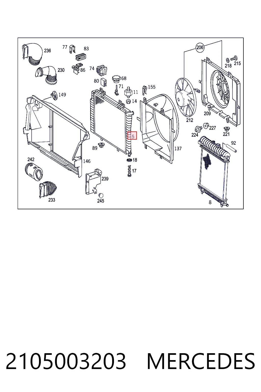 2105003203 Mercedes Radiador de esfriamento de motor