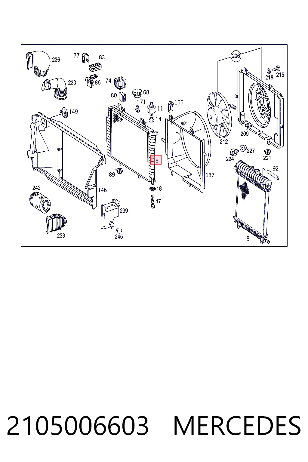2105006603 Mercedes Radiador de esfriamento de motor