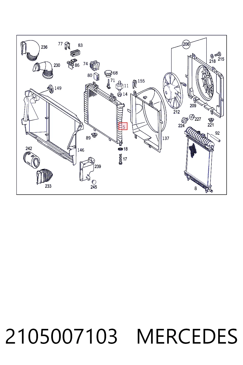 2105007103 Mercedes Radiador de esfriamento de motor