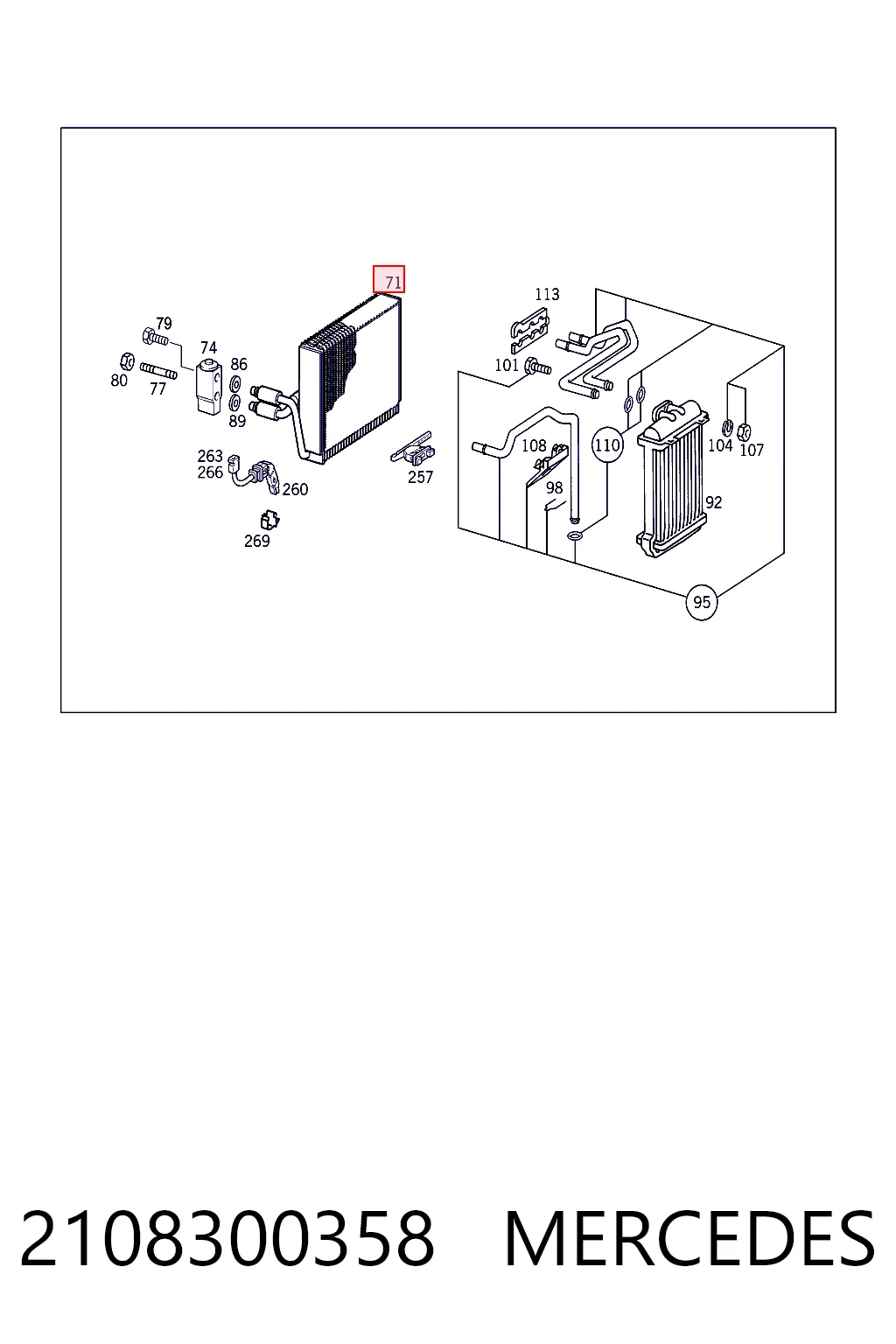2108300358 Mercedes Vaporizador de aparelho de ar condicionado