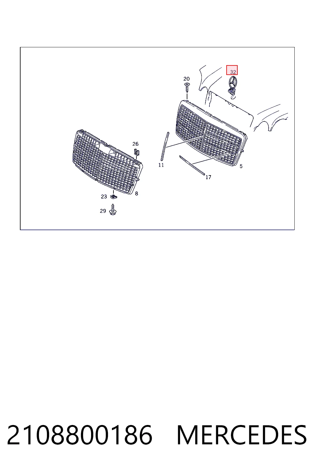 2108800186 Mercedes Emblema da capota