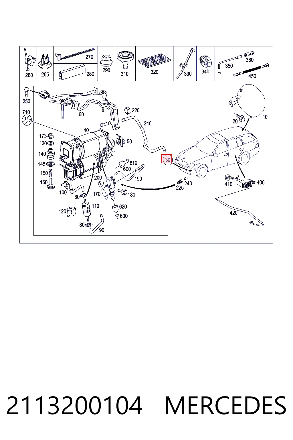 2113200104 Mercedes Compressor de bombeio pneumático (de amortecedores)