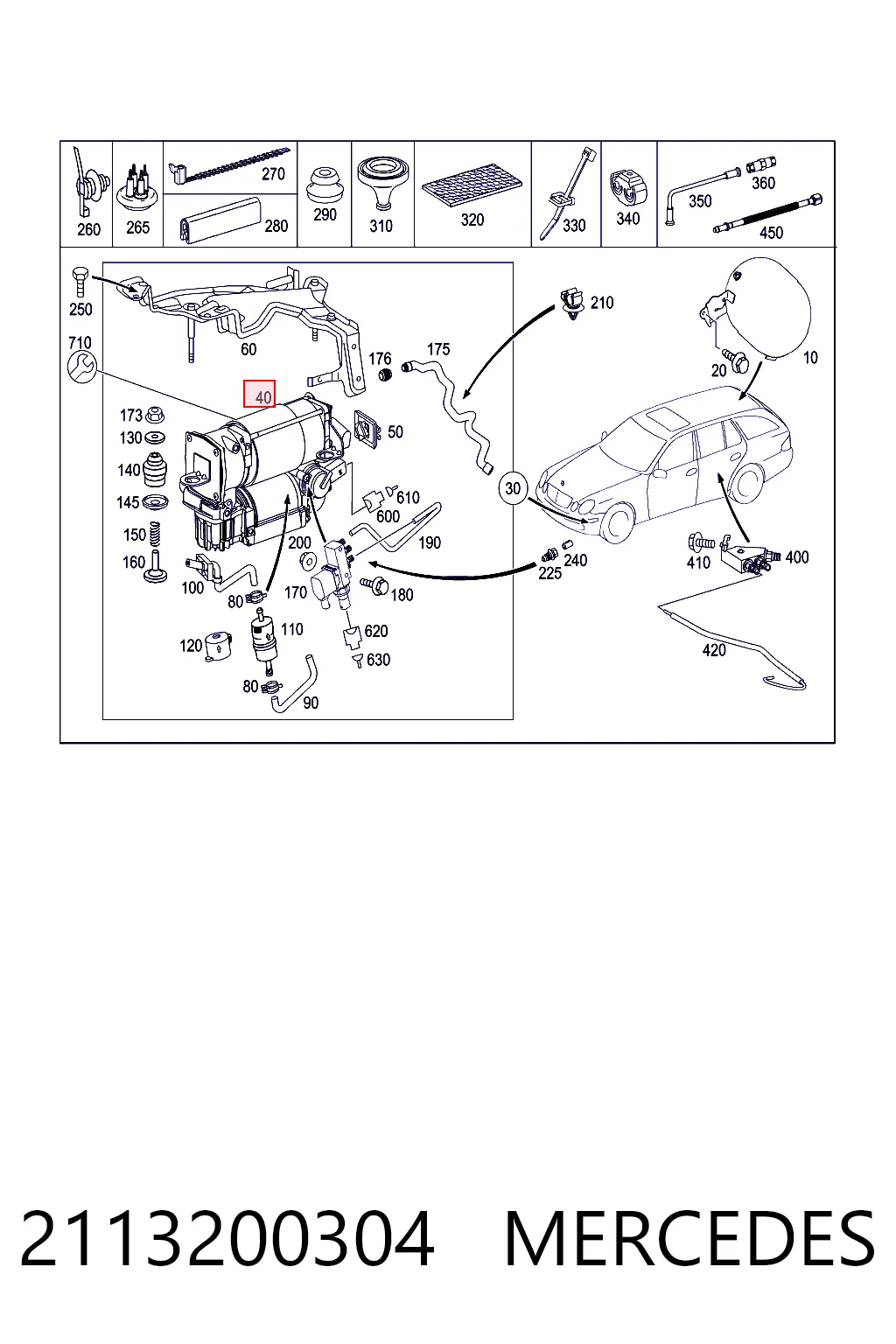 2113200304 Mercedes Compressor de bombeio pneumático (de amortecedores)