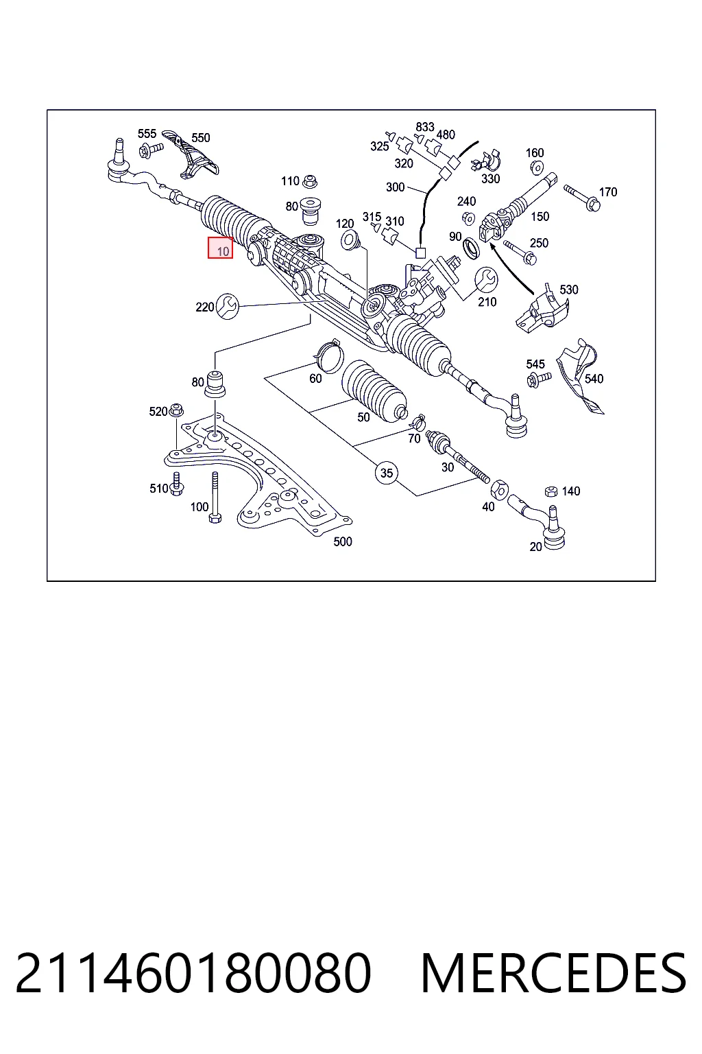 211460180080 Mercedes Cremalheira da direção