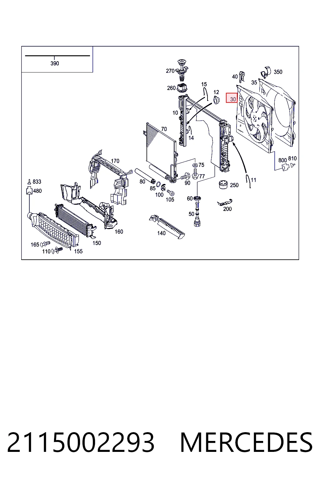 2115002293 Mercedes Difusor do radiador de esfriamento, montado com motor e roda de aletas