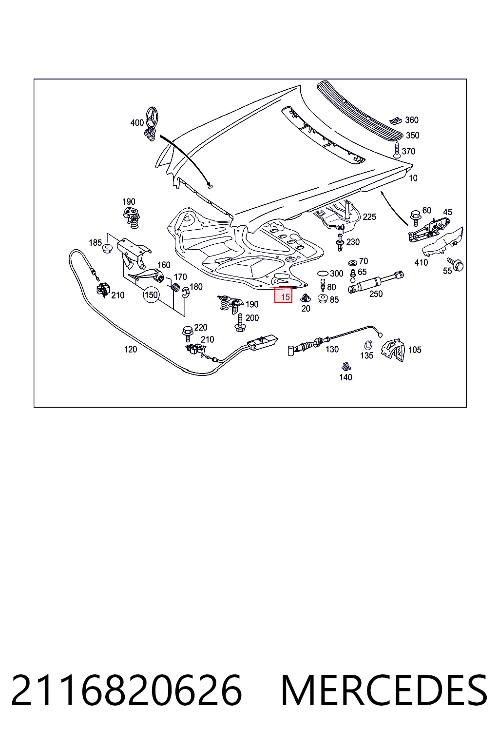  Isolamento de ruído da capota Mercedes E sedan (W211) (2002 - 2008) 