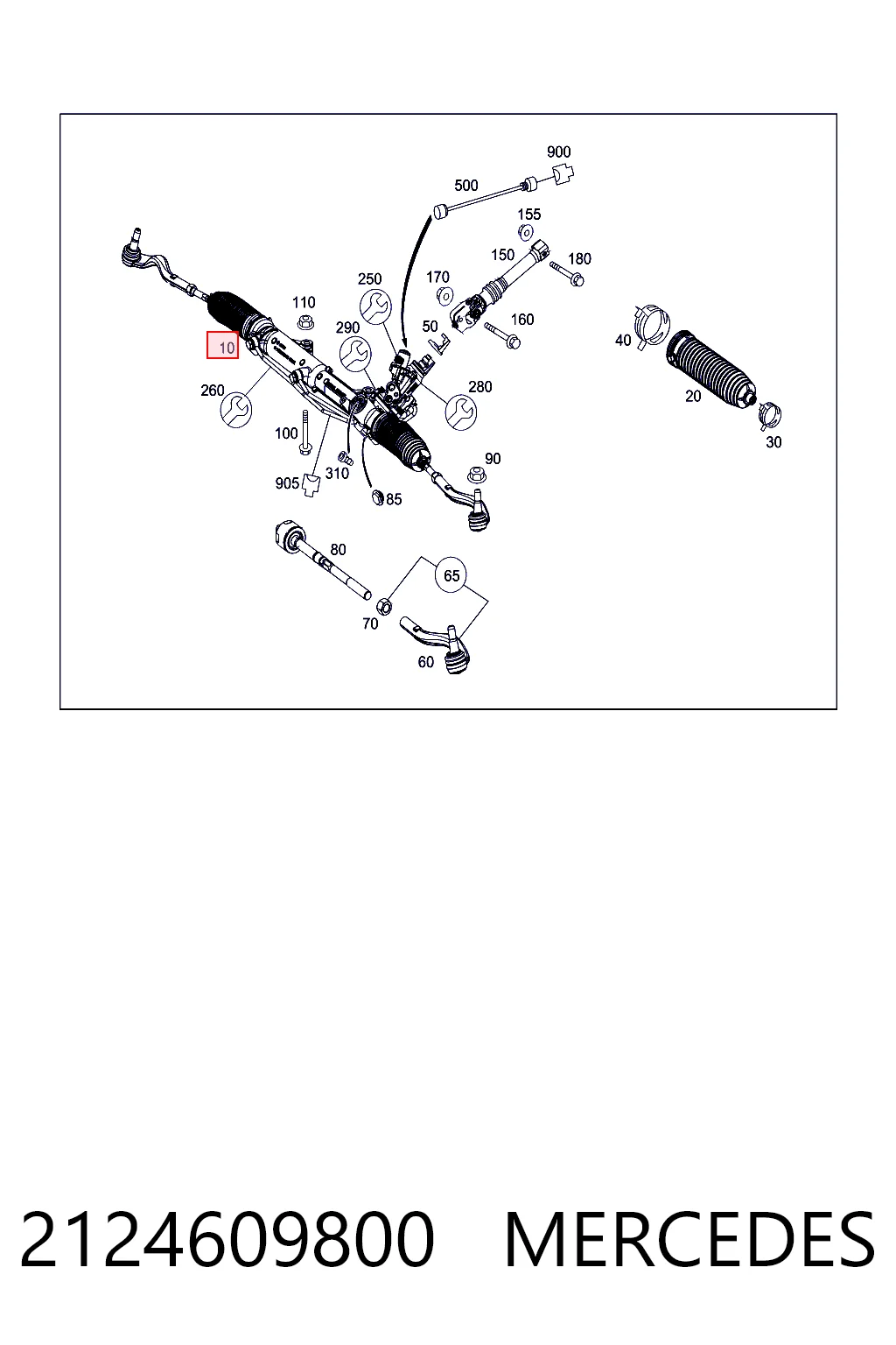 2124609800 Mercedes Cremalheira da direção