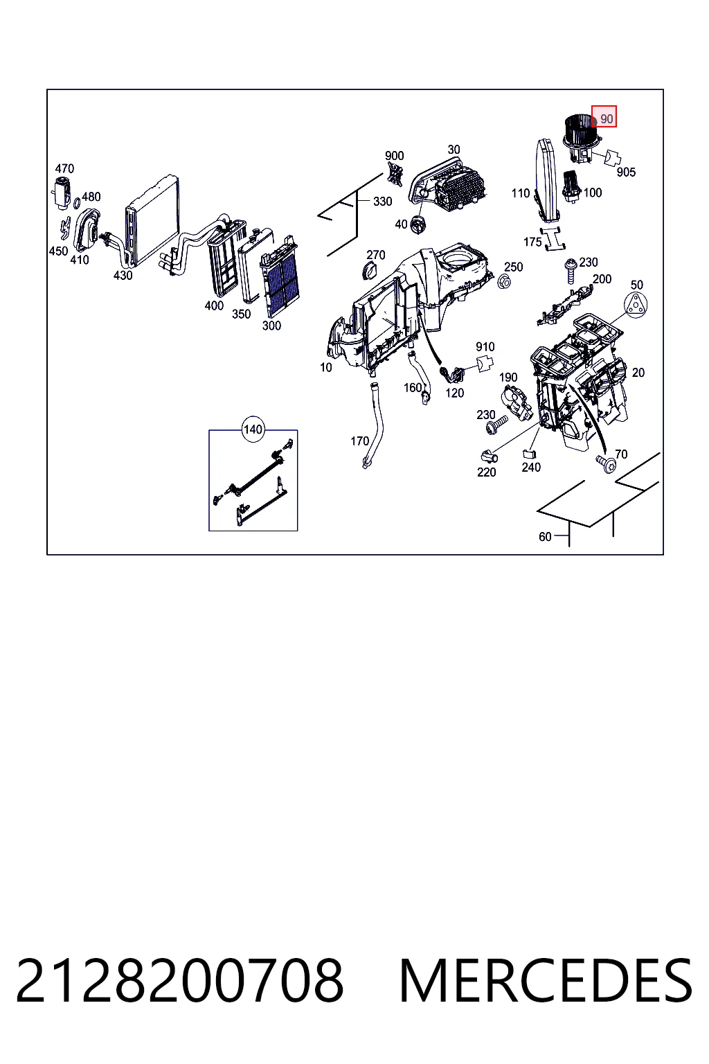 2128200708 Mercedes Motor de ventilador de forno (de aquecedor de salão)