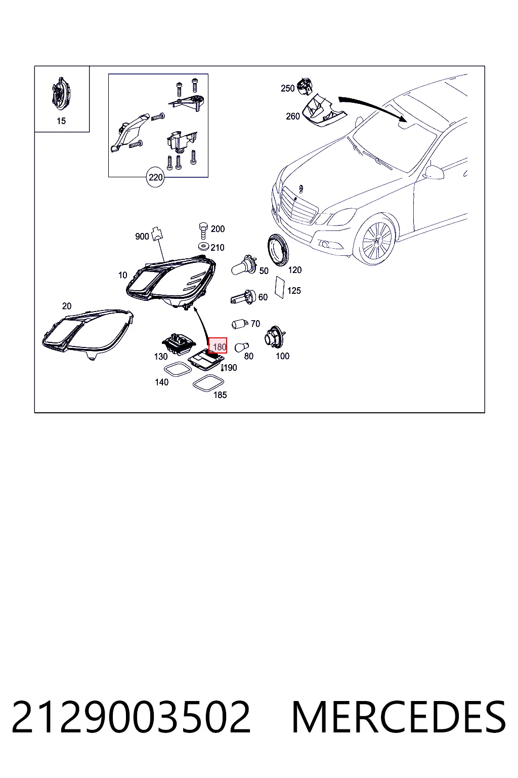 2129003502 Mercedes Xénon, unidade de controlo