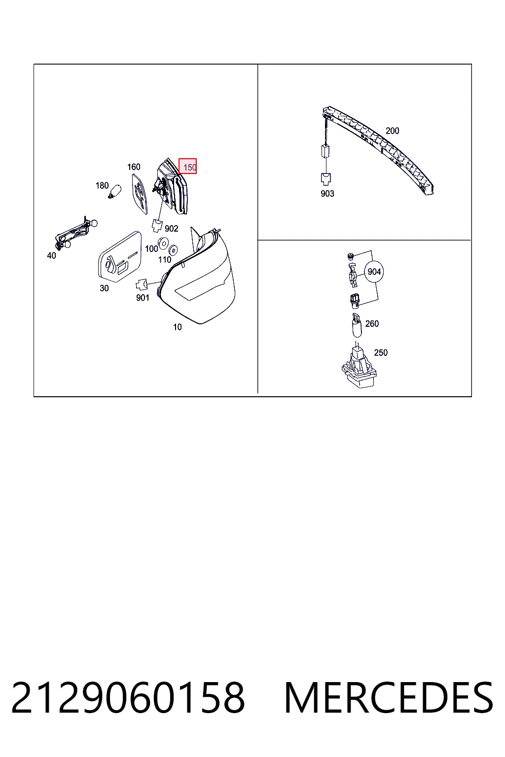2129060158 Mercedes Lanterna traseira esquerda interna