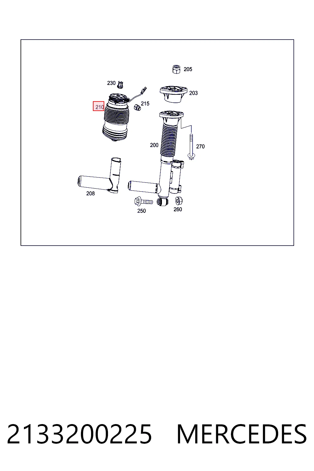 2133200225 Mercedes Coxim pneumático (suspensão de lâminas pneumática) do eixo traseiro
