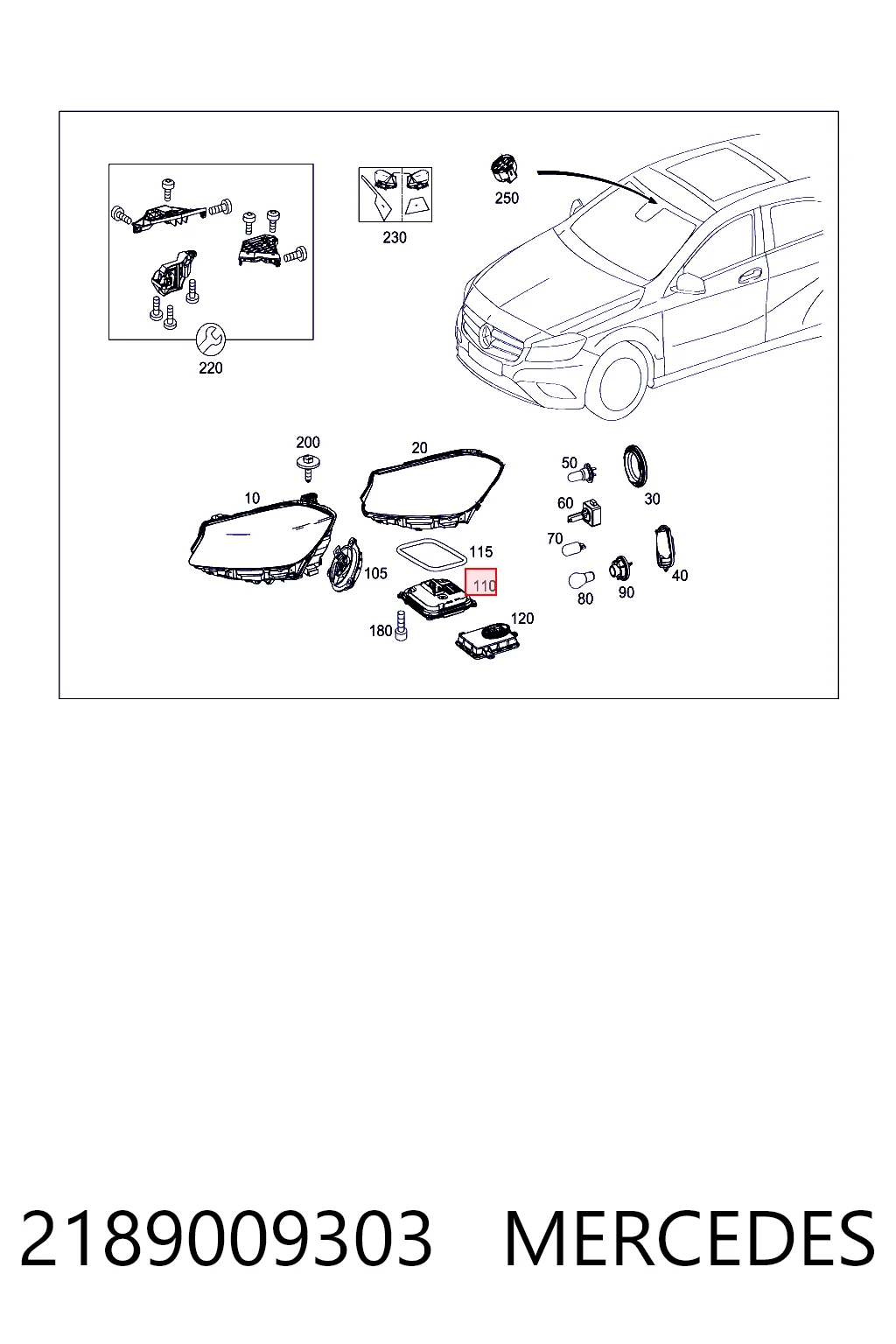 2189009303 Mercedes Unidade de controlo de iluminação
