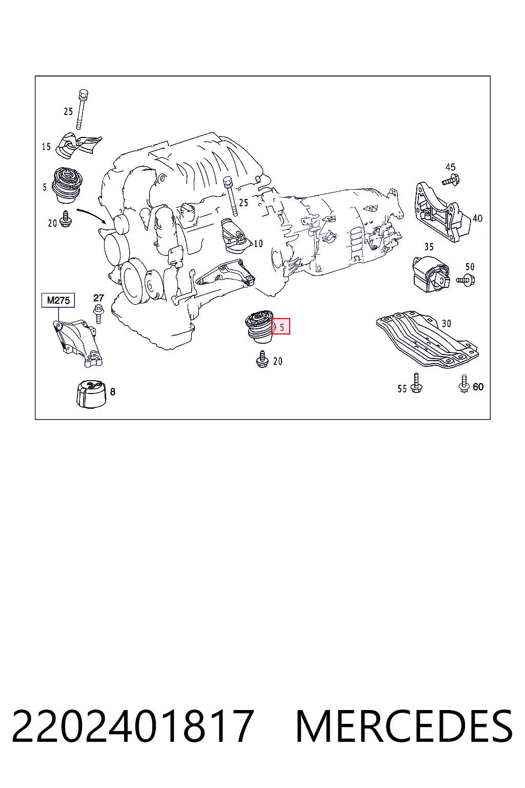 2202401817 Mercedes Coxim (suporte) direito de motor