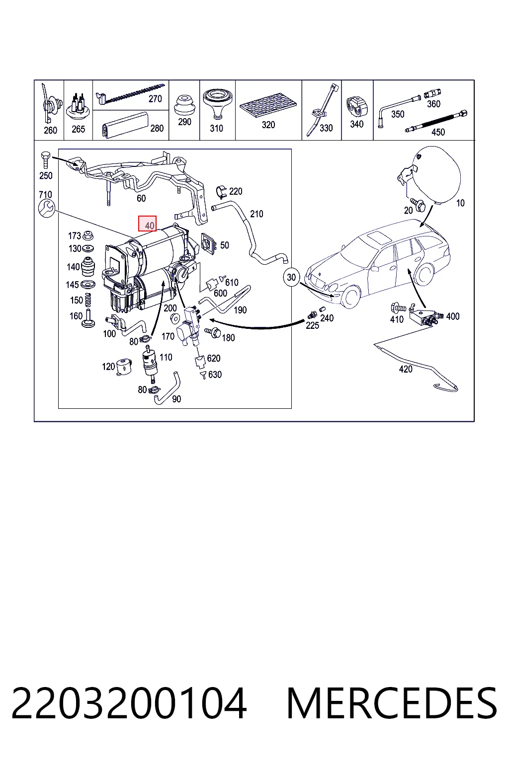 2203200104 Mercedes Compressor de bombeio pneumático (de amortecedores)