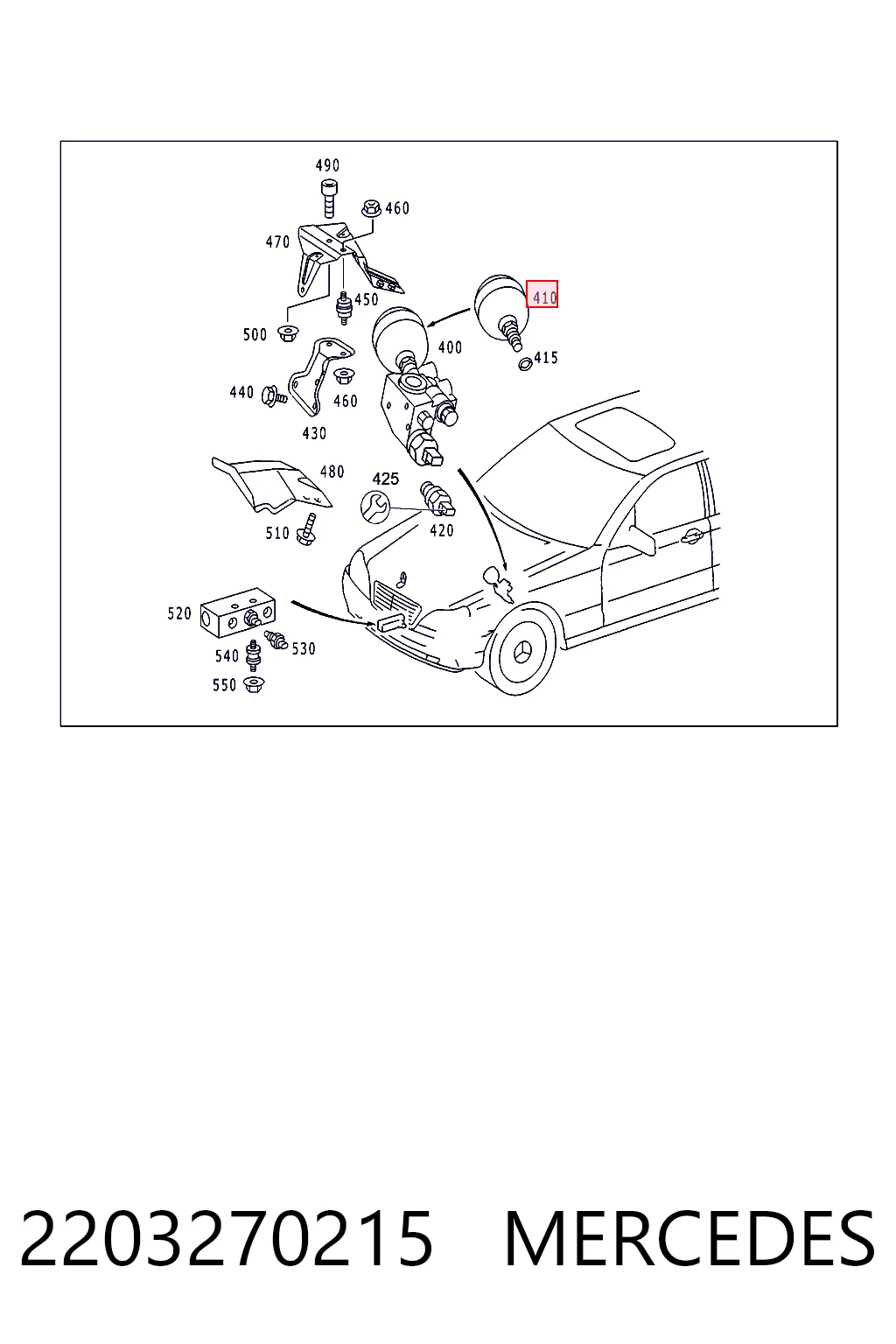 2203270215 Mercedes Tanque de recepção do sistema pneumático
