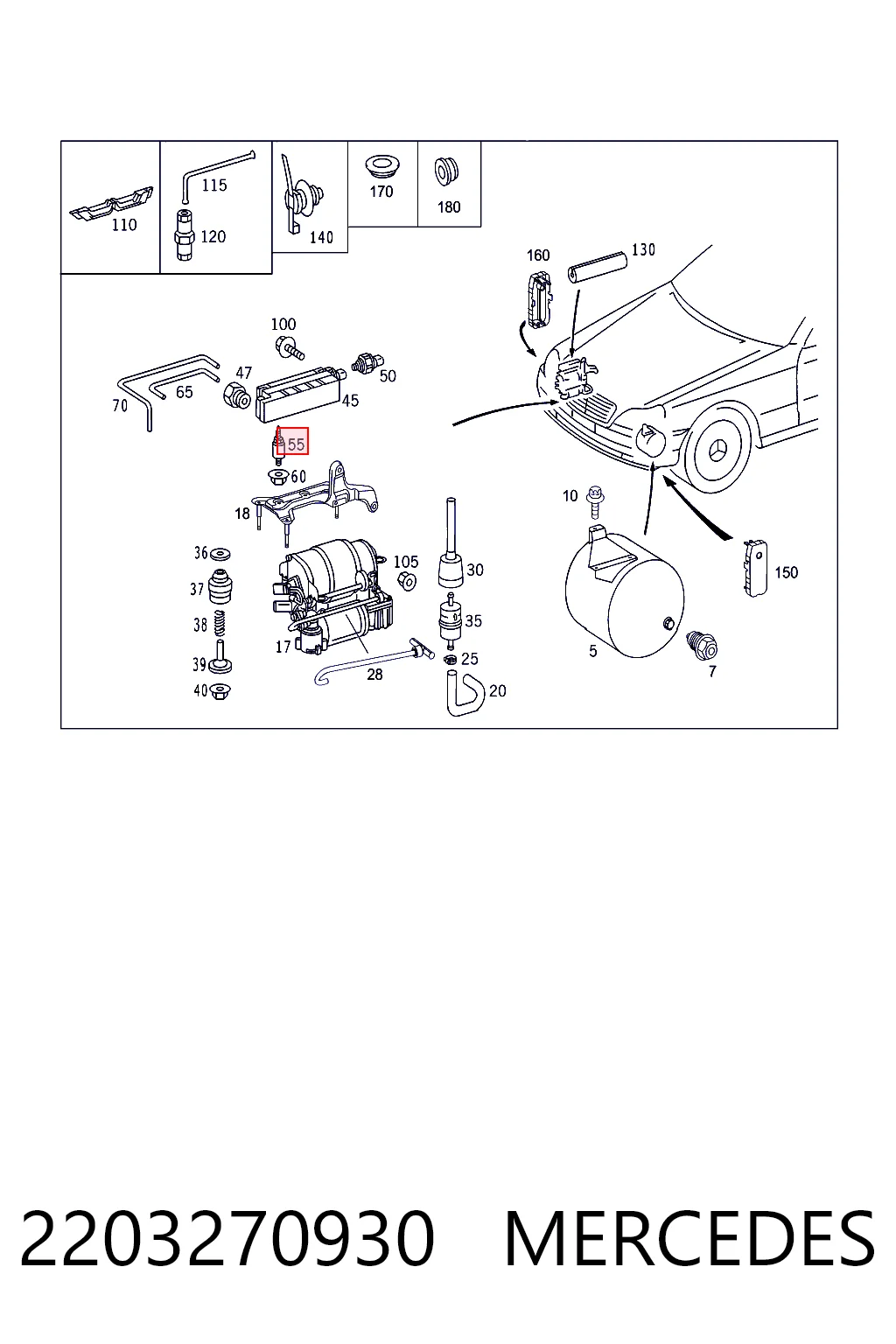 2203270930 Mercedes Coxim do compressor de amortecedores