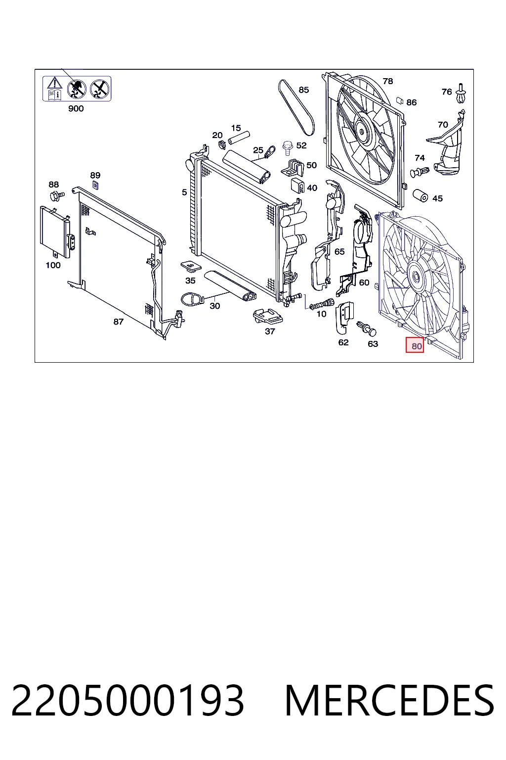 2205000193 Mercedes Difusor do radiador de esfriamento, montado com motor e roda de aletas