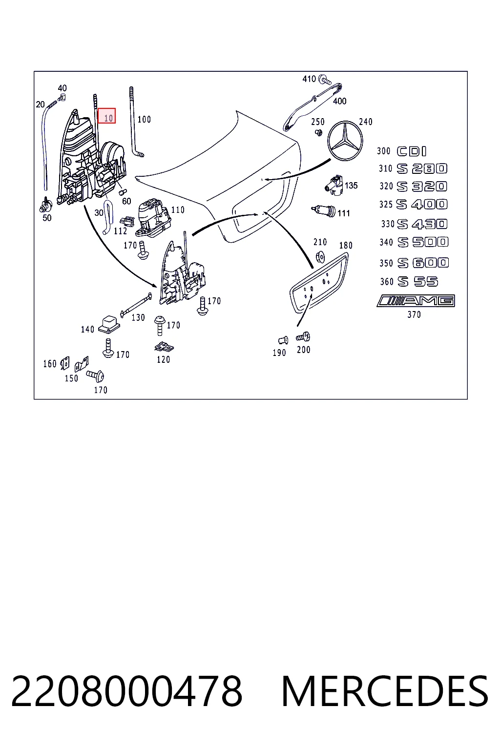 Fecho de tampa de porta-malas (de 3ª/5ª porta traseira) para Mercedes S  W220