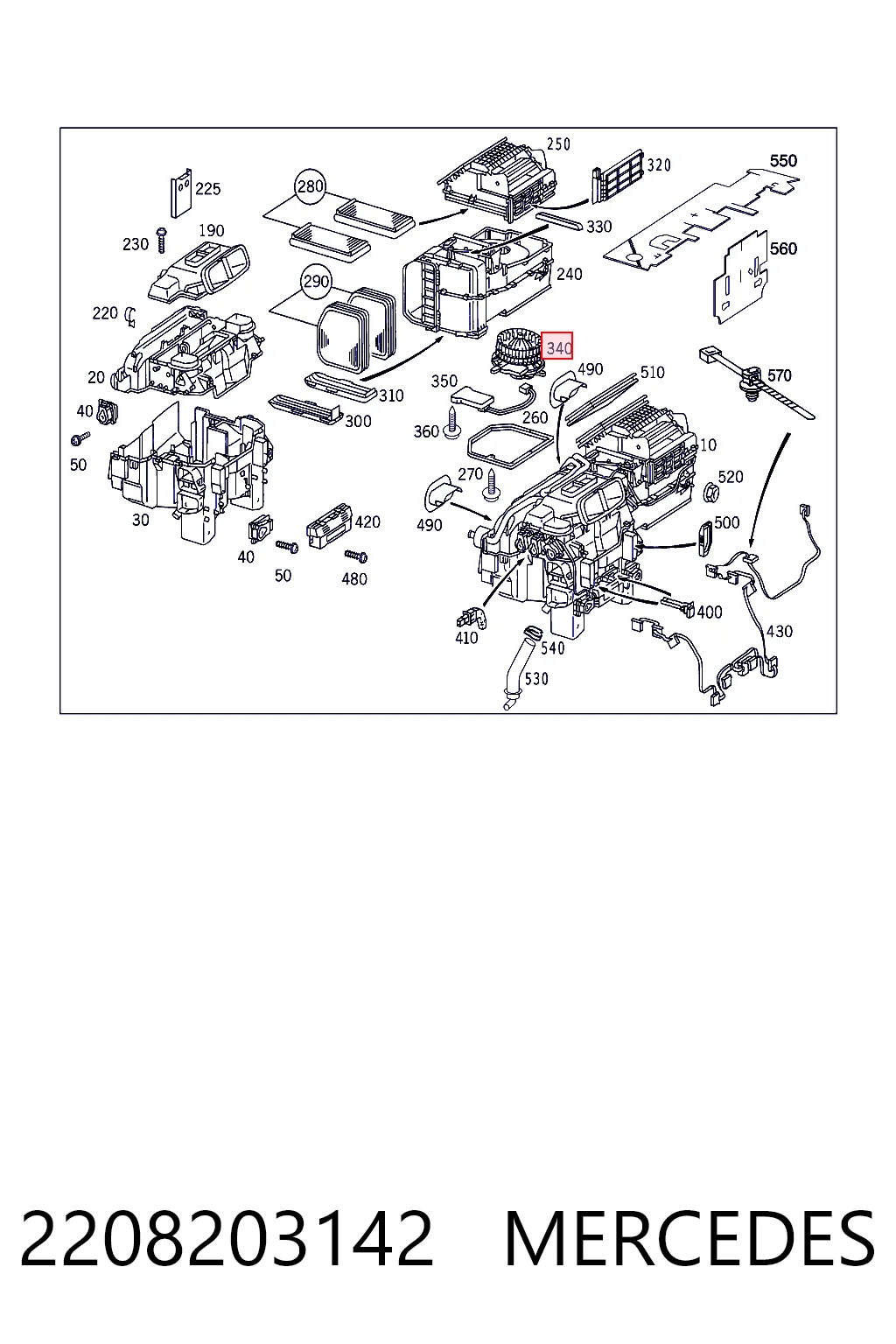 2208203142 Mercedes Motor de ventilador de forno (de aquecedor de salão)