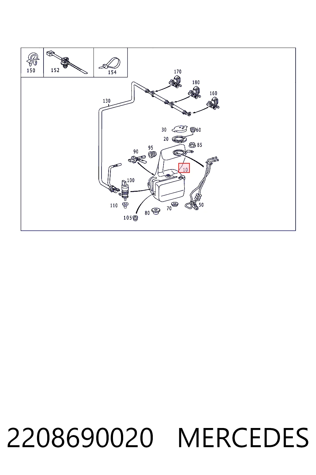 2208690020 Mercedes Tanque de fluido para lavador de vidro
