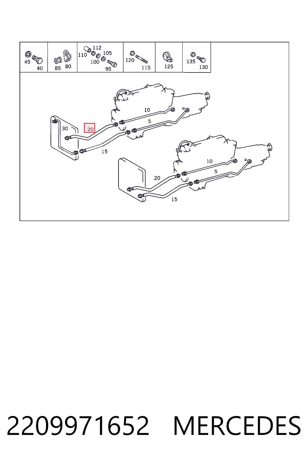 2209971652 Mercedes Tubo (mangueira) de esfriamento da Caixa Automática de Mudança, fornecimento