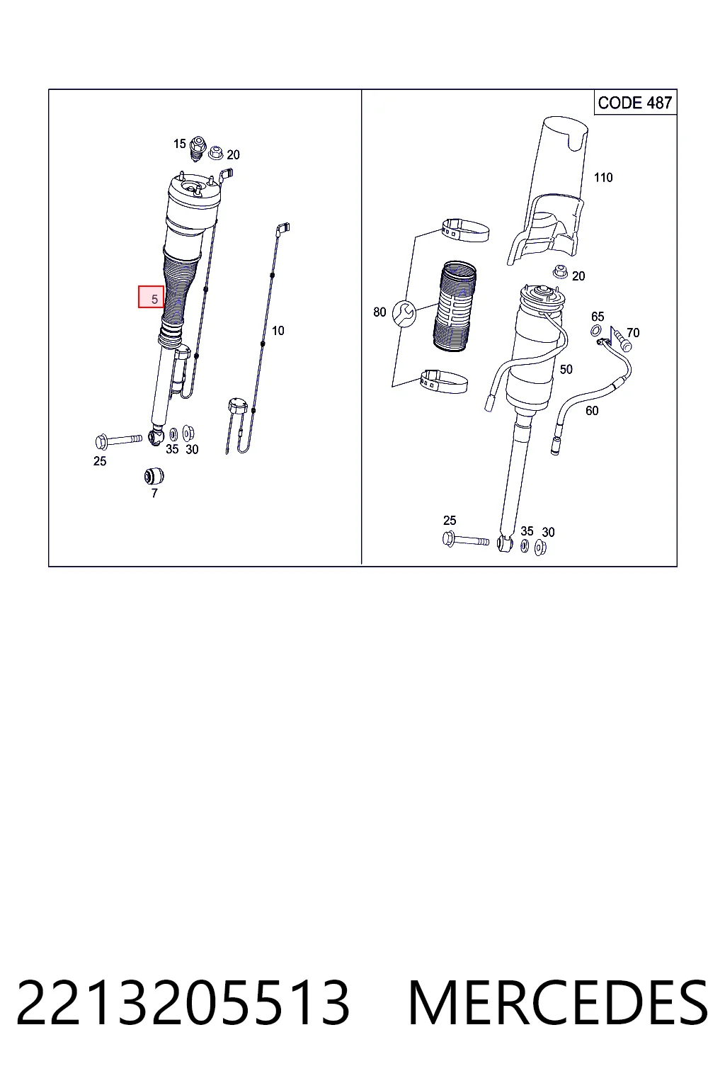 2213205513 Mercedes Amortecedor traseiro esquerdo