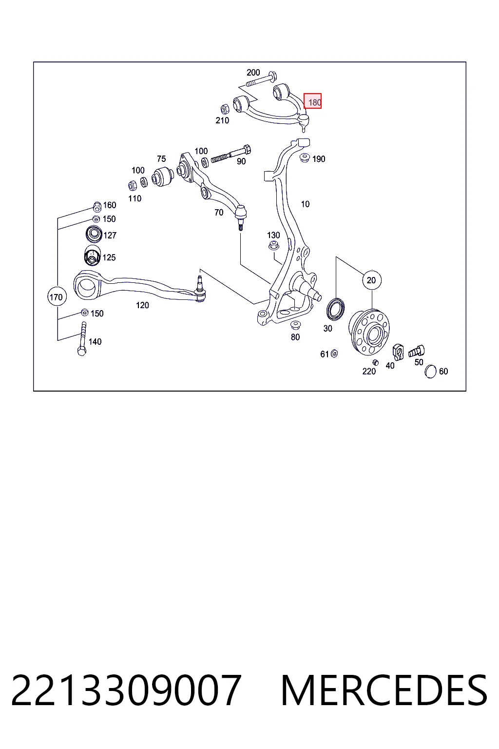 2213309007 Mercedes Braço oscilante superior direito de suspensão dianteira