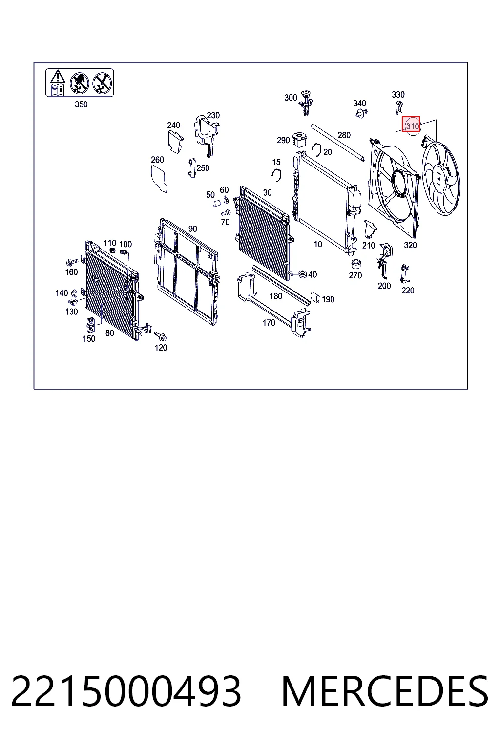 2215000493 Mercedes Difusor do radiador de esfriamento, montado com motor e roda de aletas
