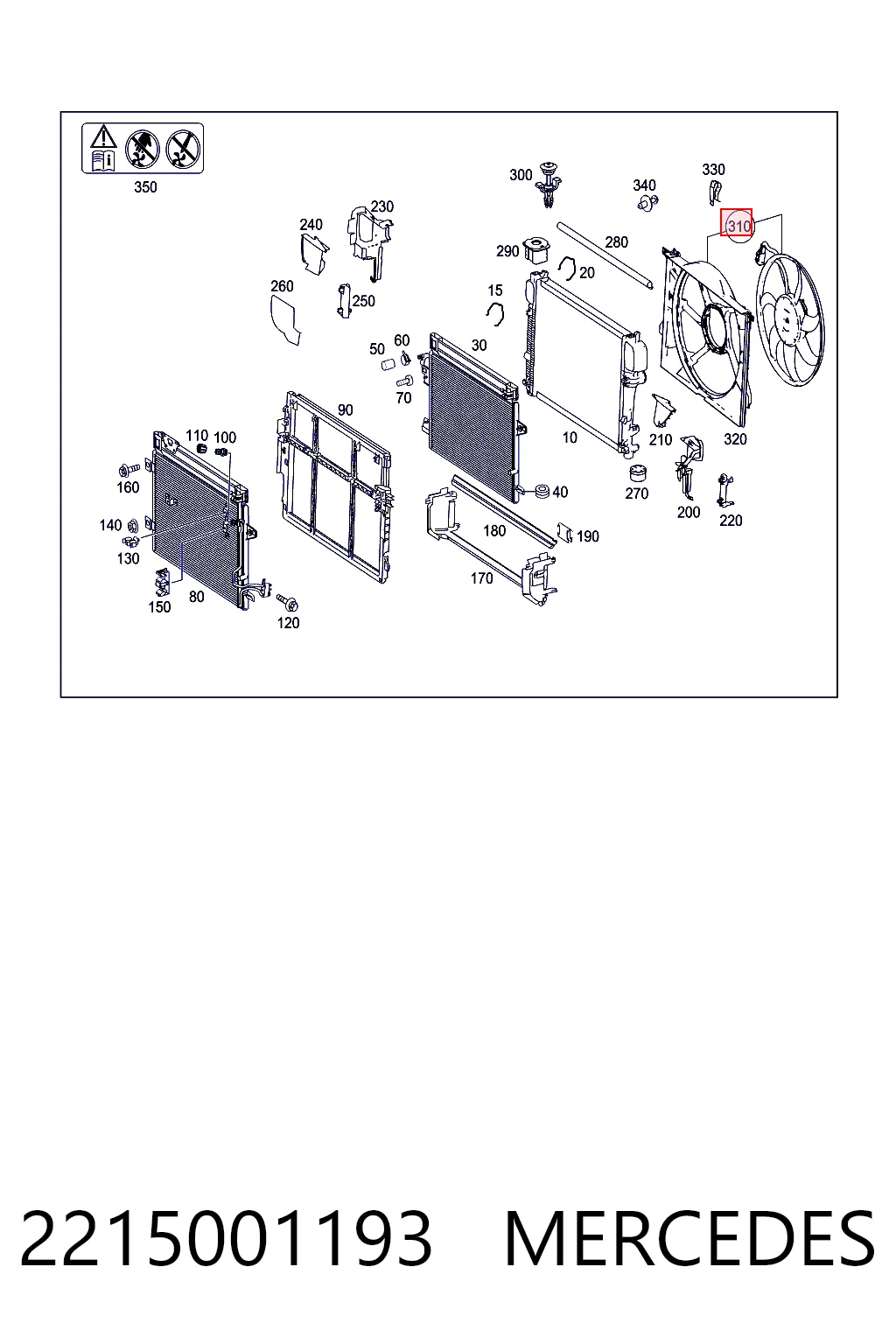 2215001193 Mercedes Difusor do radiador de esfriamento, montado com motor e roda de aletas