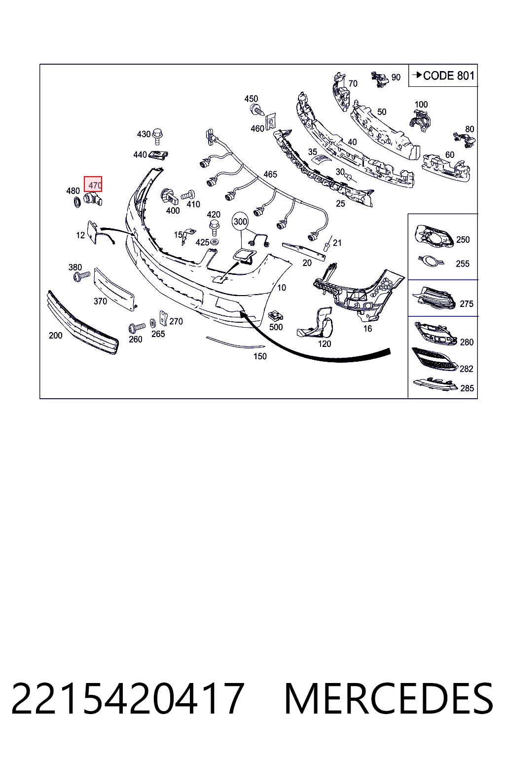 2215420417 Mercedes Sensor de sinalização de estacionamento (sensor de estacionamento) dianteiro/traseiro lateral