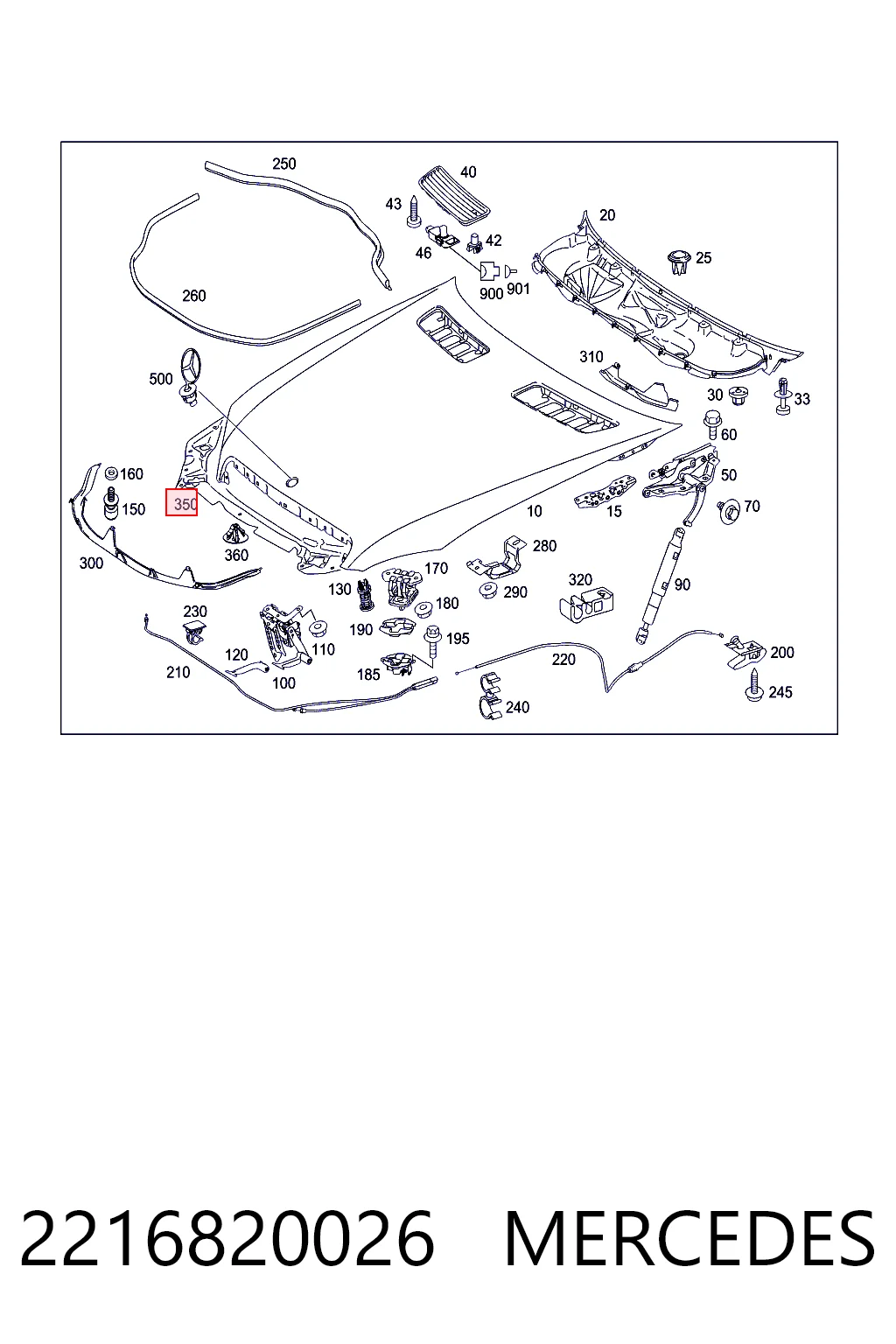  Isolamento de ruído da capota Mercedes S sedan (W221) (2005 - 2013) 