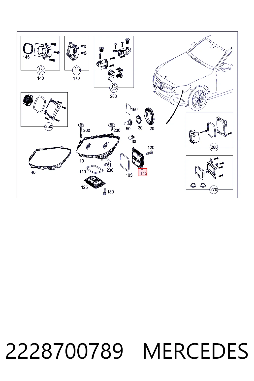 2228700789 Mercedes Módulo de direção (Centralina eletrônica) das luzes