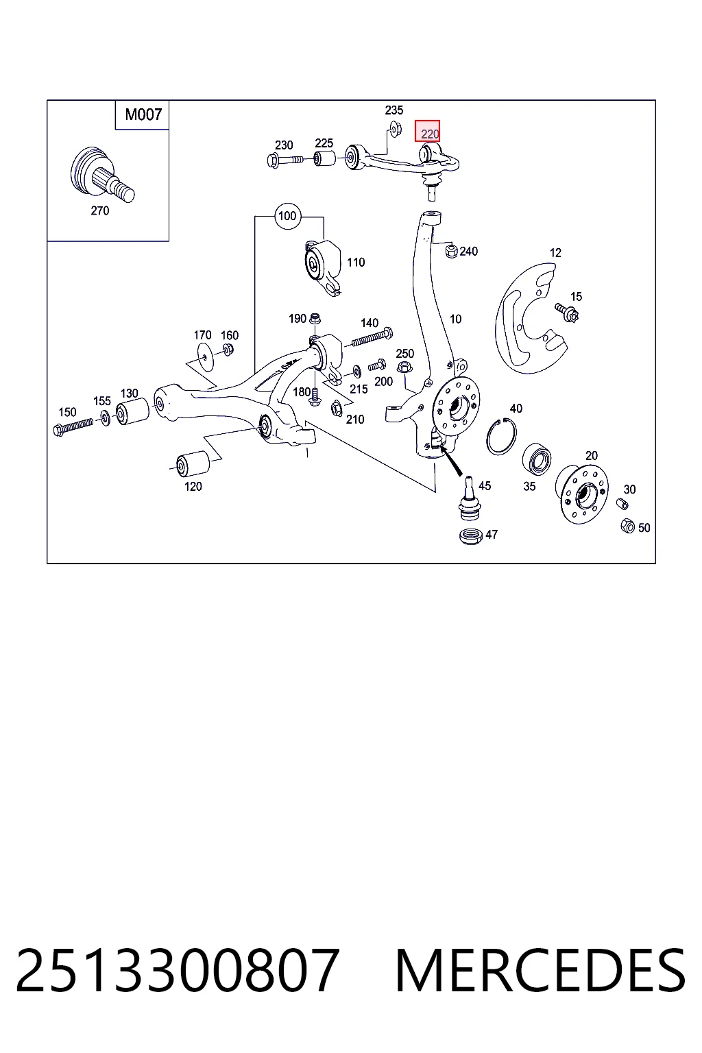 2513300807 Mercedes Braço oscilante superior direito de suspensão dianteira