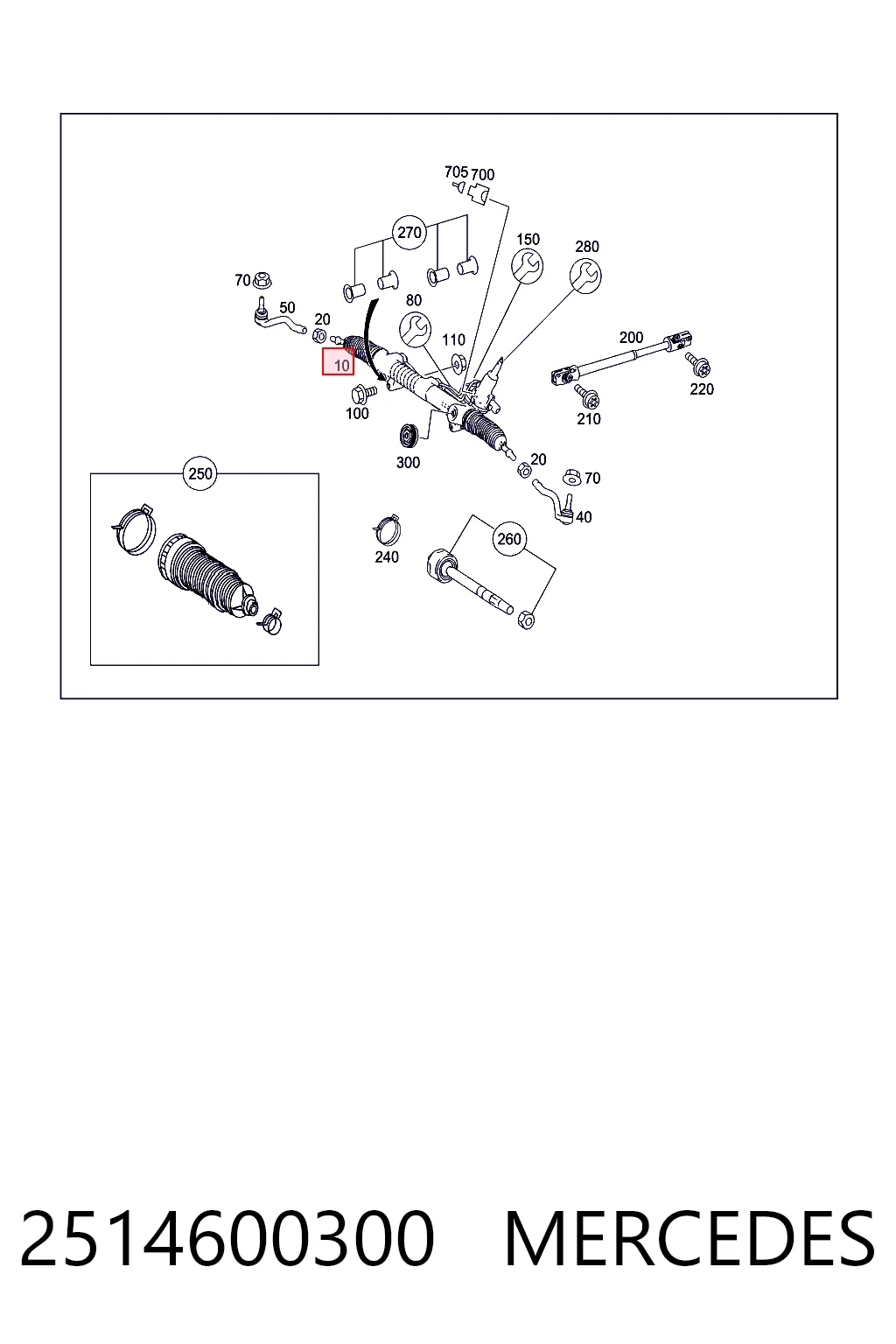 2514600300 Mercedes Cremalheira da direção