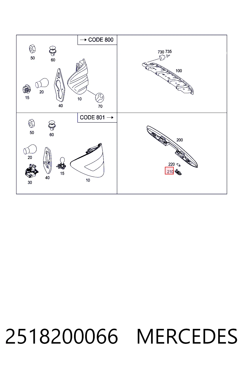 Lanterna da luz de fundo de matrícula traseira Mercedes ML/GLE SUV (W164) (2005 - 2011) 