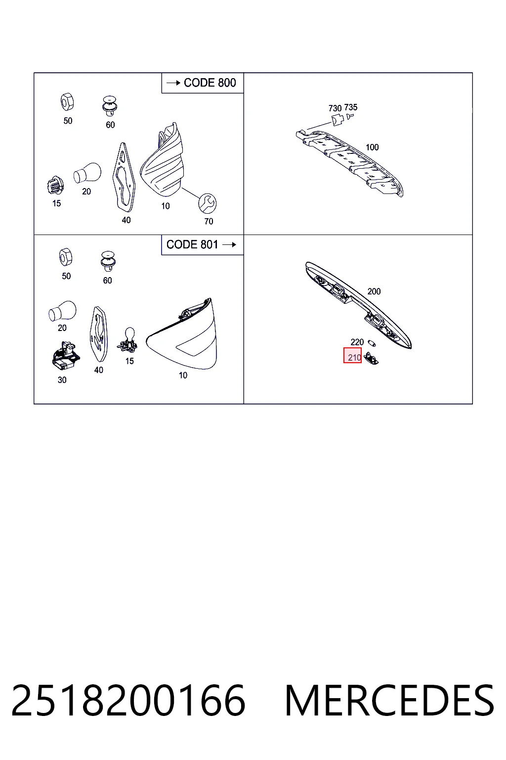 2518200166 Mercedes Lanterna da luz de fundo de matrícula traseira