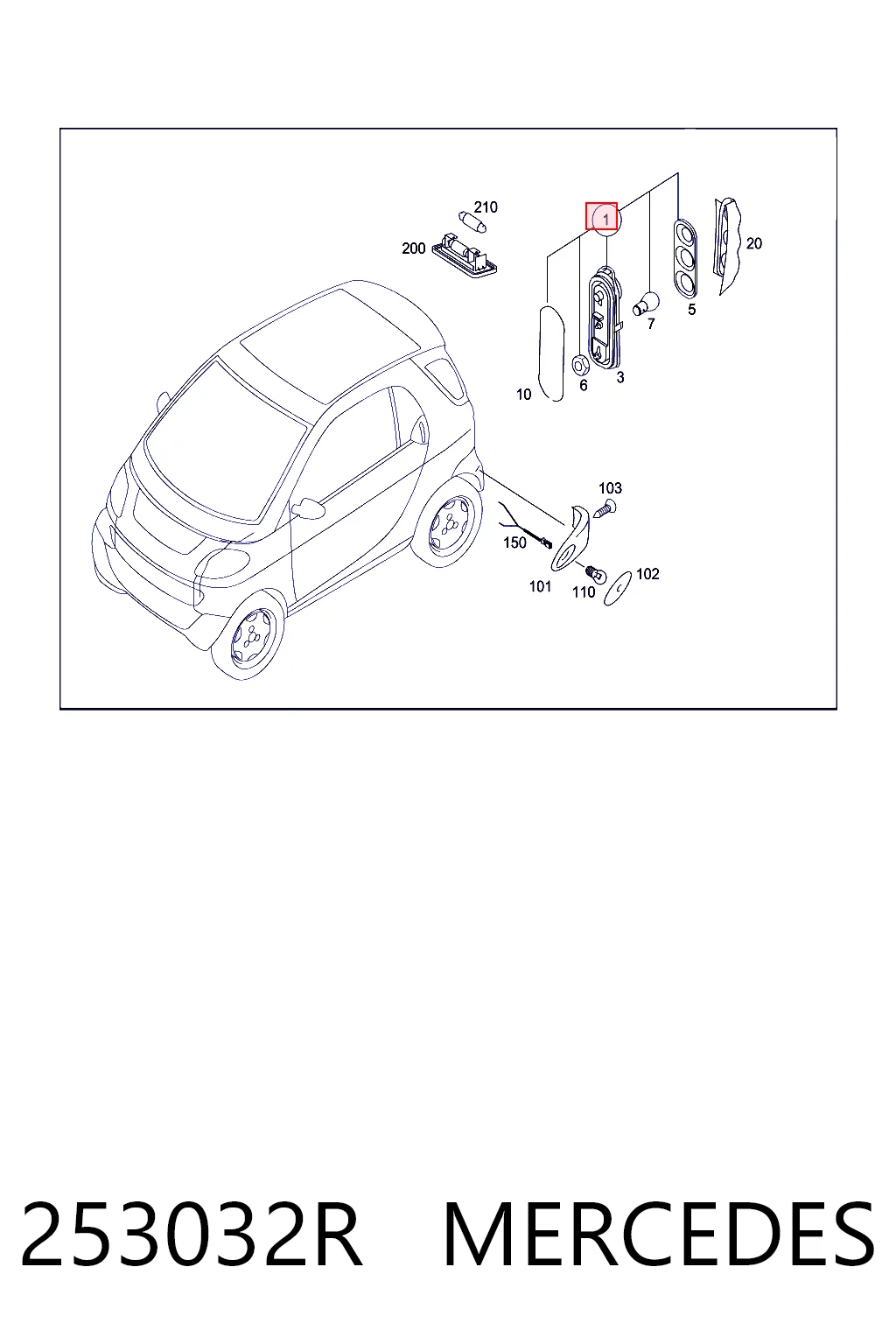 Lanterna traseira direita para Smart FORTWO  450