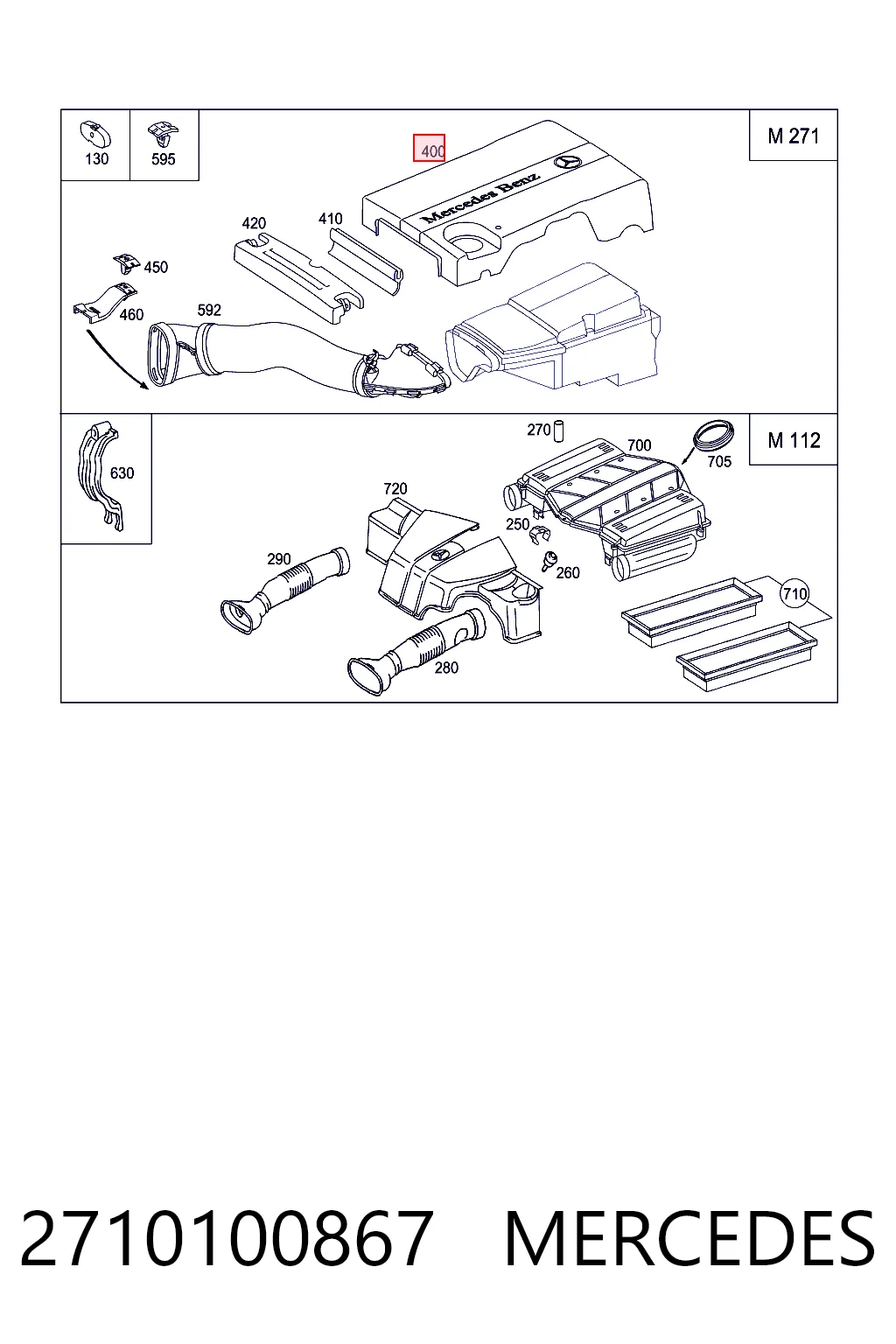 2710100867 Mercedes Tampa de motor decorativa
