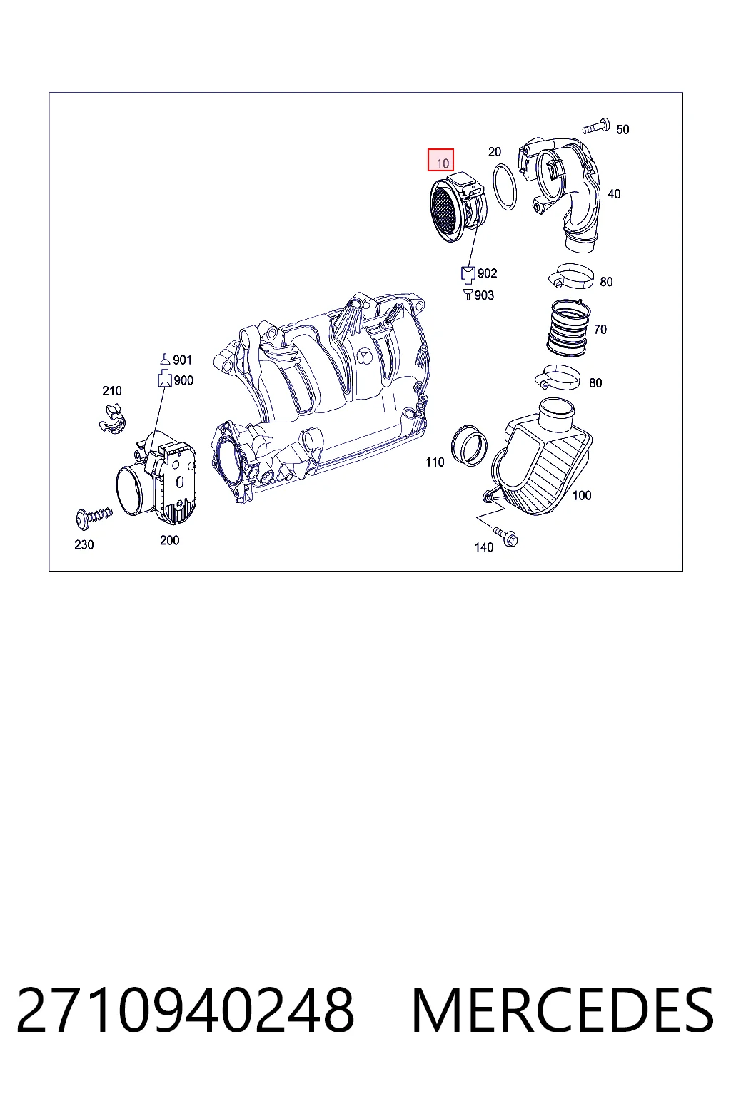 2710940248 Mercedes Sensor de fluxo (consumo) de ar, medidor de consumo M.A.F. - (Mass Airflow)