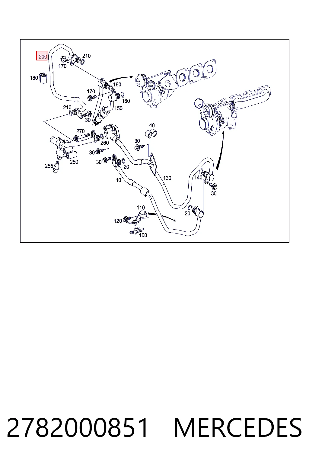 2782000851 Mercedes Mangueira (cano derivado) de esfriamento por líquido de turbina, linha de combustível de retorno