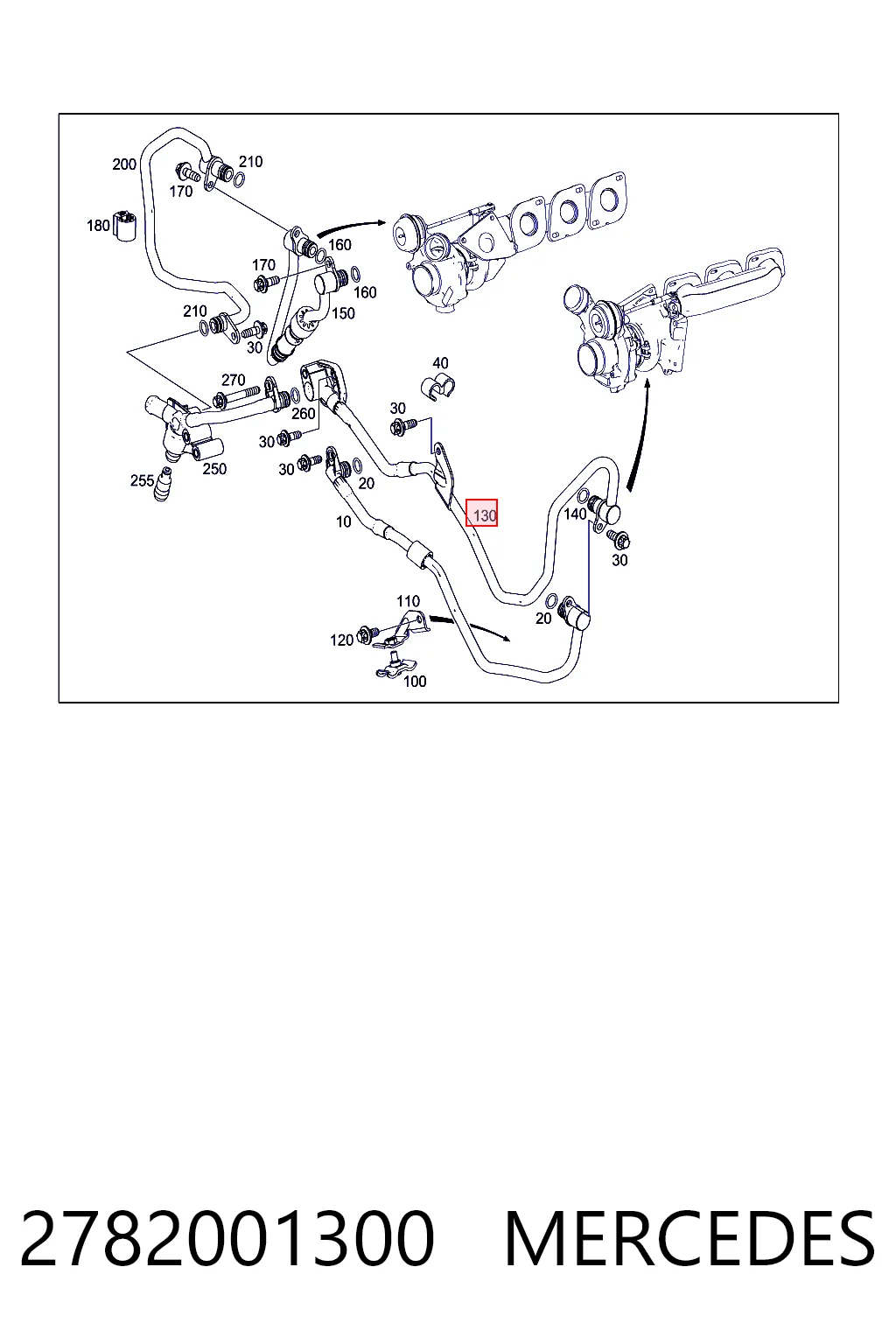 2782001300 Mercedes Mangueira (cano derivado) de esfriamento por líquido de turbina, linha de combustível de retorno