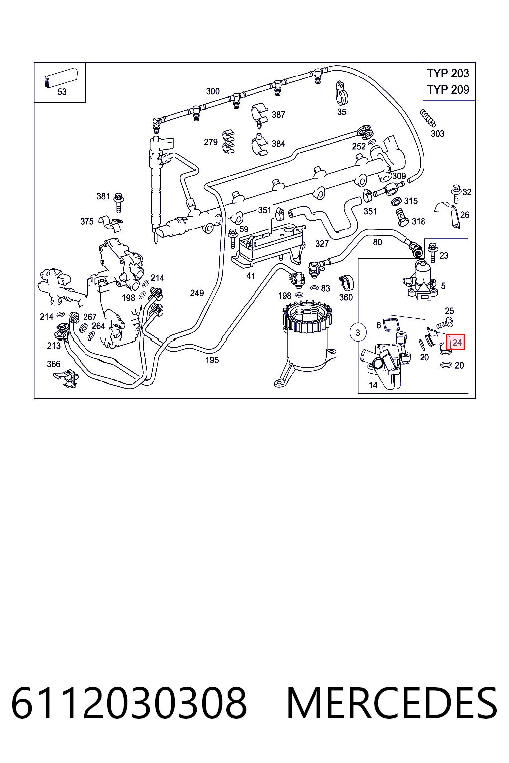 6112030308 Mercedes Flange do sistema de esfriamento (união em T)